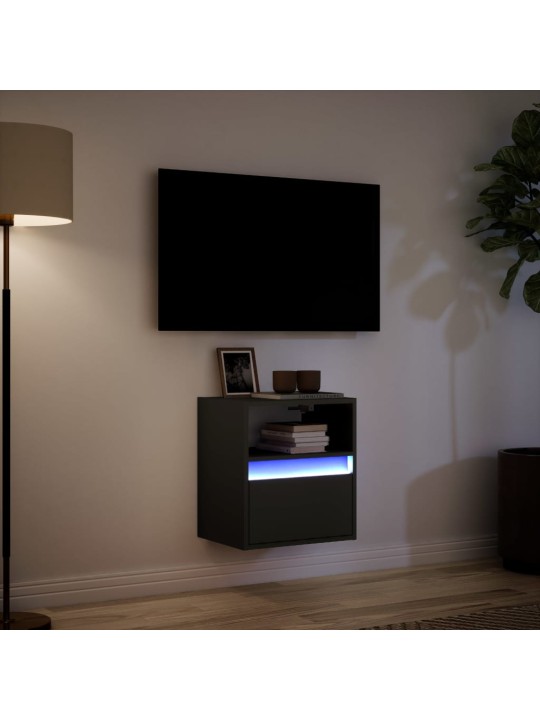 Tv sienas skapītis ar led lampiņām, melns, 41x31x45 cm