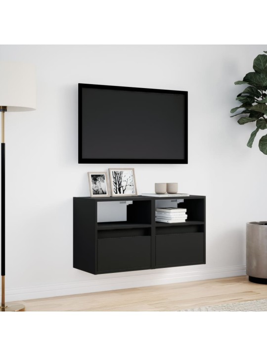 Tv galdiņi ar led lampiņām, 2 gab., melni, 41x31x45 cm