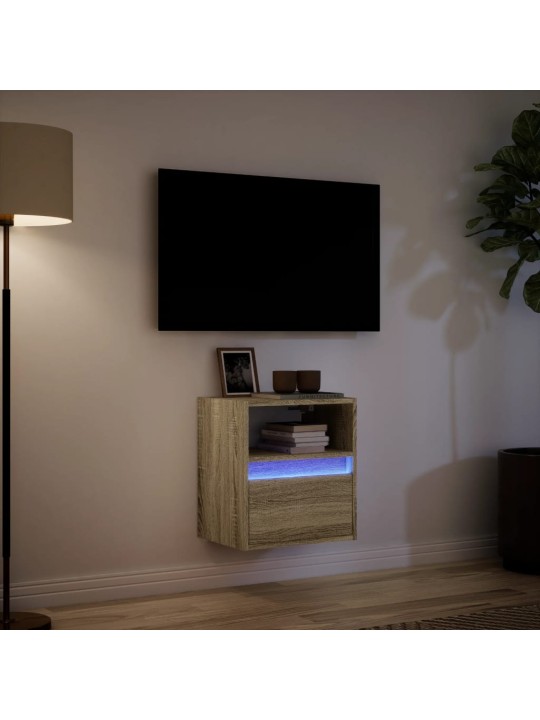 Tv sienas skapītis ar led lampiņām, ozola krāsa, 41x31x45 cm