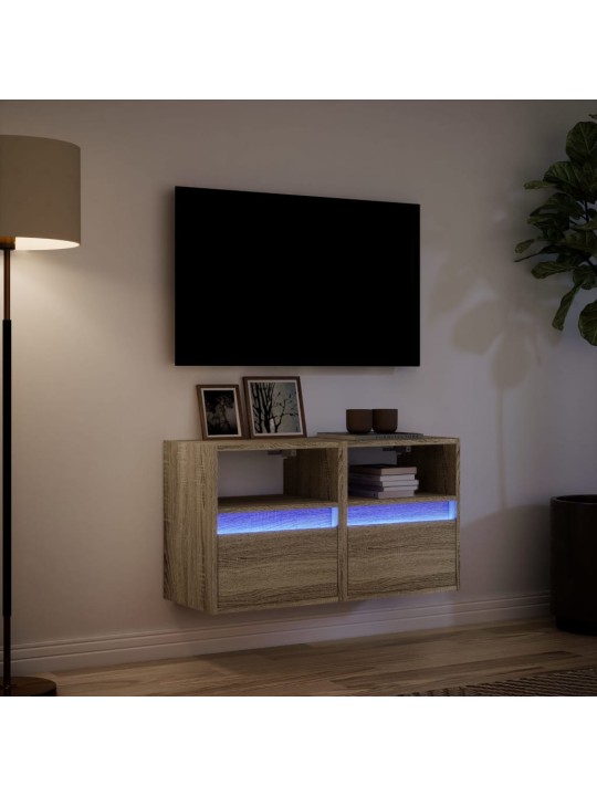 Tv galdiņi ar led lampiņām, 2 gab., ozola krāsa, 41x31x45 cm