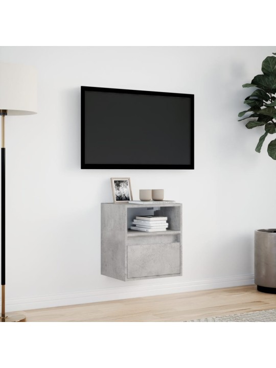 Tv sienas skapītis ar led lampiņām, betona pelēks, 41x31x45 cm