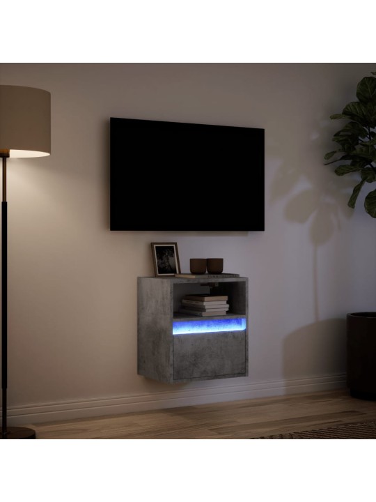 Tv sienas skapītis ar led lampiņām, betona pelēks, 41x31x45 cm