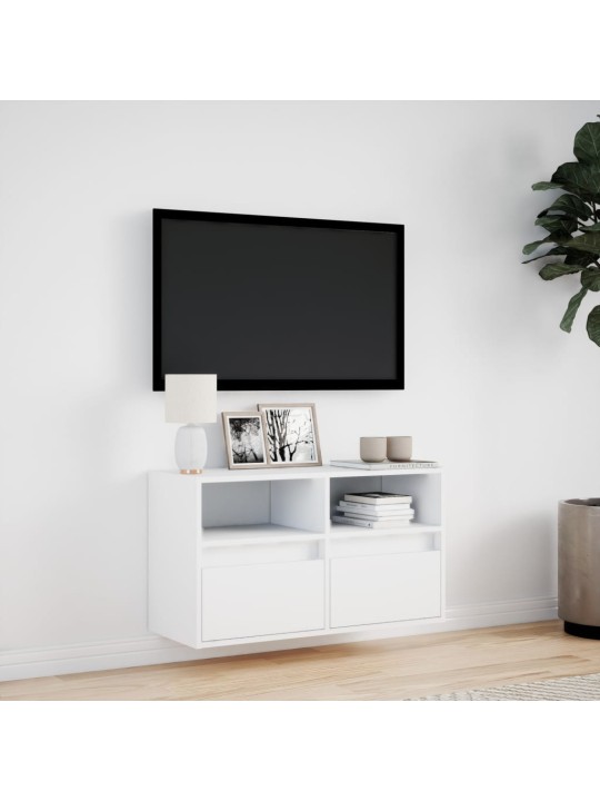 Tv sienas skapītis ar led lampiņām, balts, 80x31x45 cm