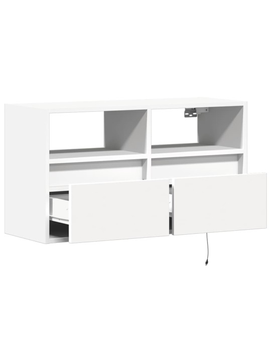 Tv sienas skapītis ar led lampiņām, balts, 80x31x45 cm