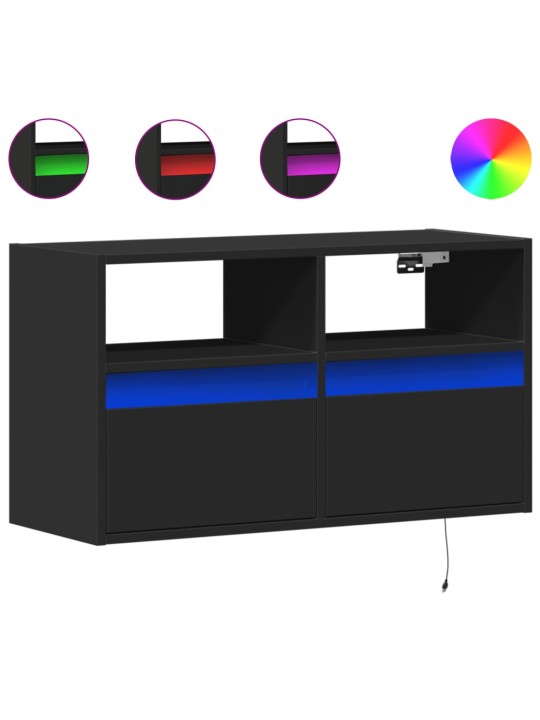 Tv sienas skapītis ar led lampiņām, melns, 80x31x45 cm