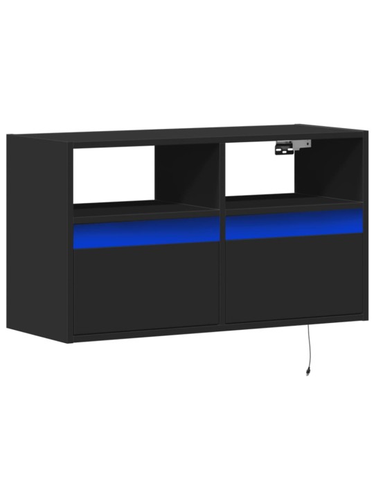Tv sienas skapītis ar led lampiņām, melns, 80x31x45 cm