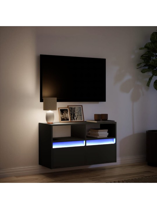 Tv sienas skapītis ar led lampiņām, melns, 80x31x45 cm