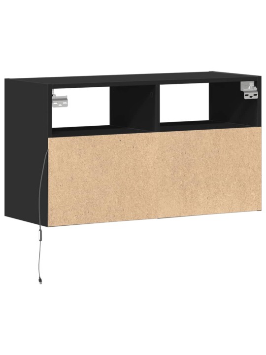 Tv sienas skapītis ar led lampiņām, melns, 80x31x45 cm