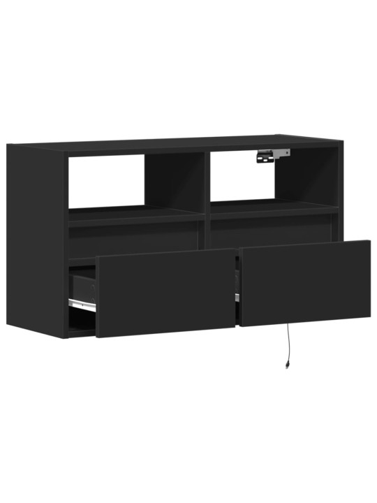 Tv sienas skapītis ar led lampiņām, melns, 80x31x45 cm