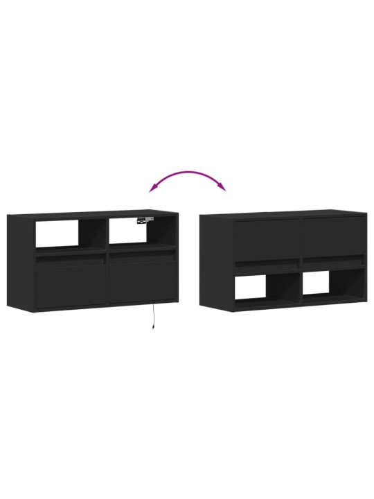 Tv sienas skapītis ar led lampiņām, melns, 80x31x45 cm