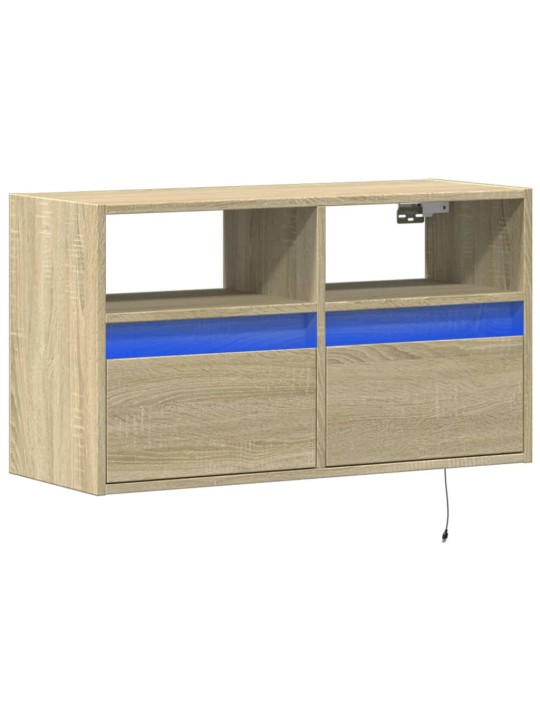 Tv sienas skapītis ar led lampiņām, ozola krāsa, 80x31x45 cm