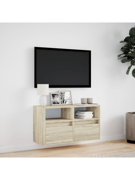 Tv sienas skapītis ar led lampiņām, ozola krāsa, 80x31x45 cm