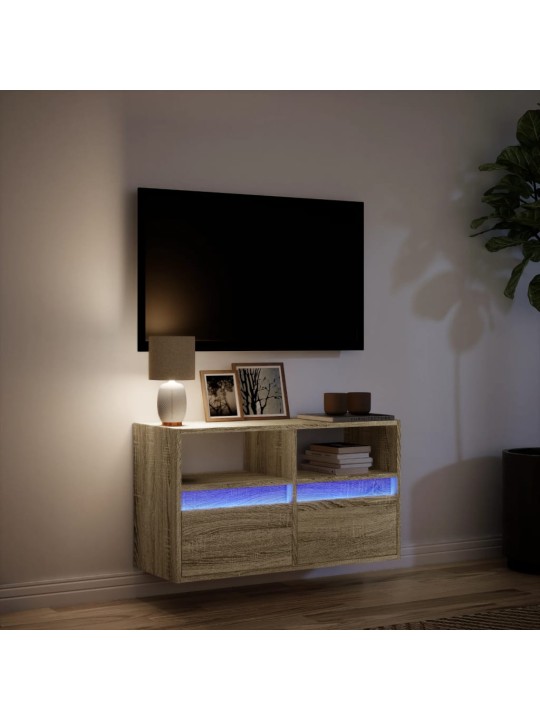 Tv sienas skapītis ar led lampiņām, ozola krāsa, 80x31x45 cm