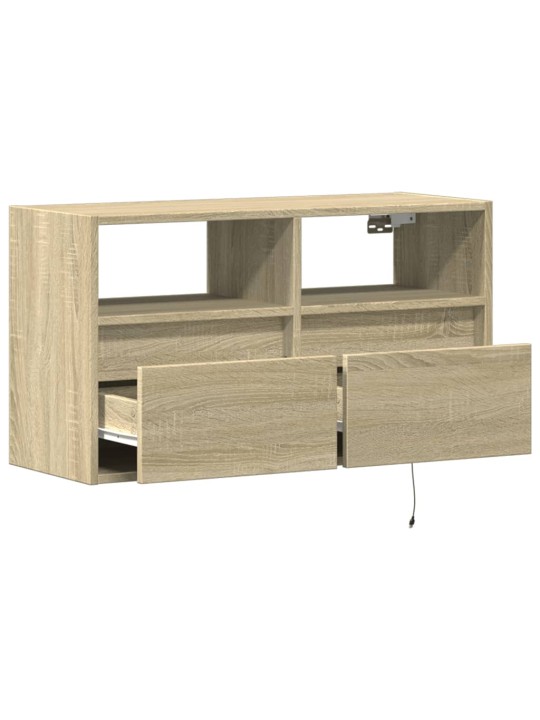Tv sienas skapītis ar led lampiņām, ozola krāsa, 80x31x45 cm