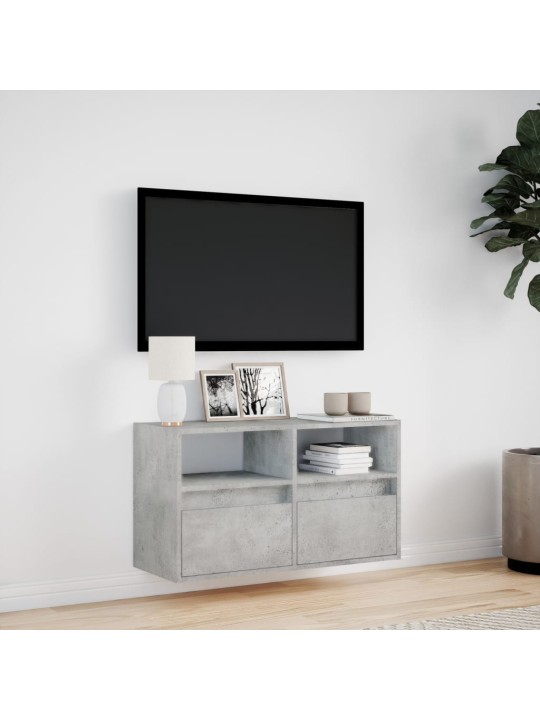Tv sienas skapītis ar led lampiņām, betona pelēks, 80x31x45 cm