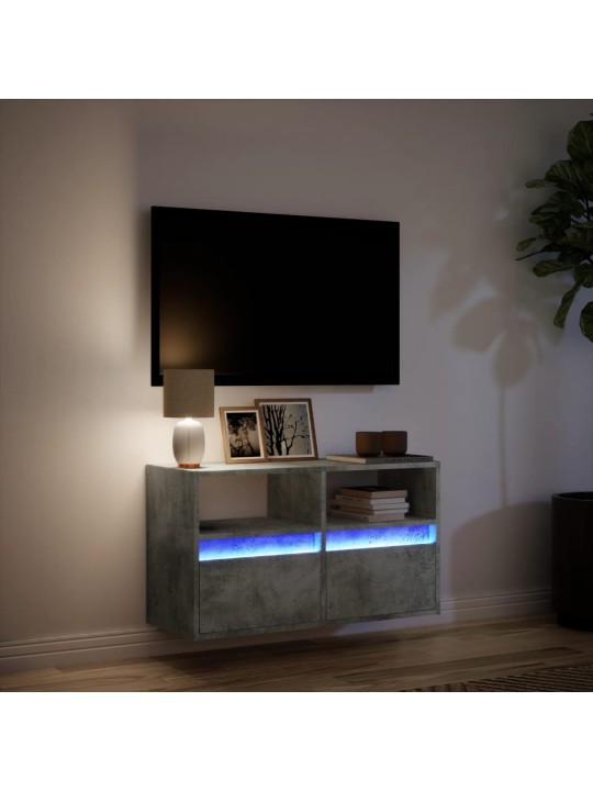 Tv sienas skapītis ar led lampiņām, betona pelēks, 80x31x45 cm