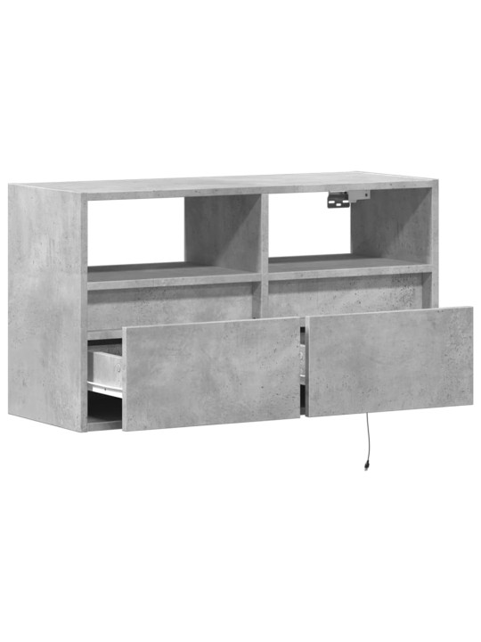 Tv sienas skapītis ar led lampiņām, betona pelēks, 80x31x45 cm