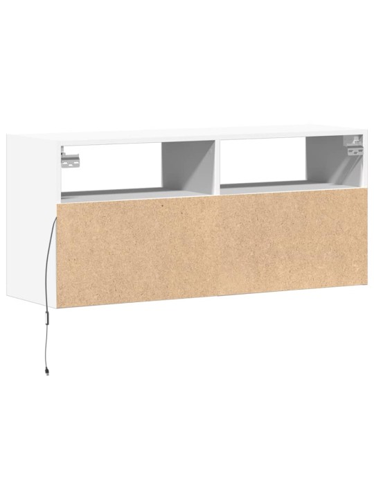 Tv sienas skapītis ar led lampiņām, balts, 100x31x45 cm