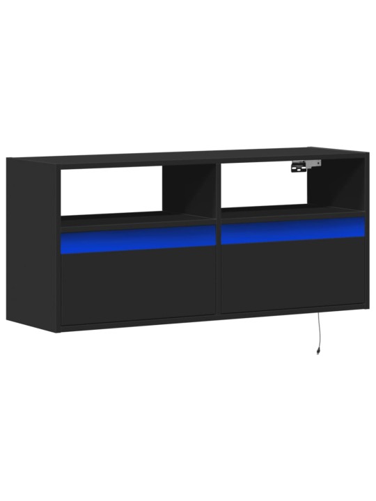 Tv sienas skapītis ar led lampiņām, melns, 100x31x45 cm