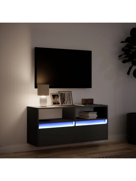 Tv sienas skapītis ar led lampiņām, melns, 100x31x45 cm