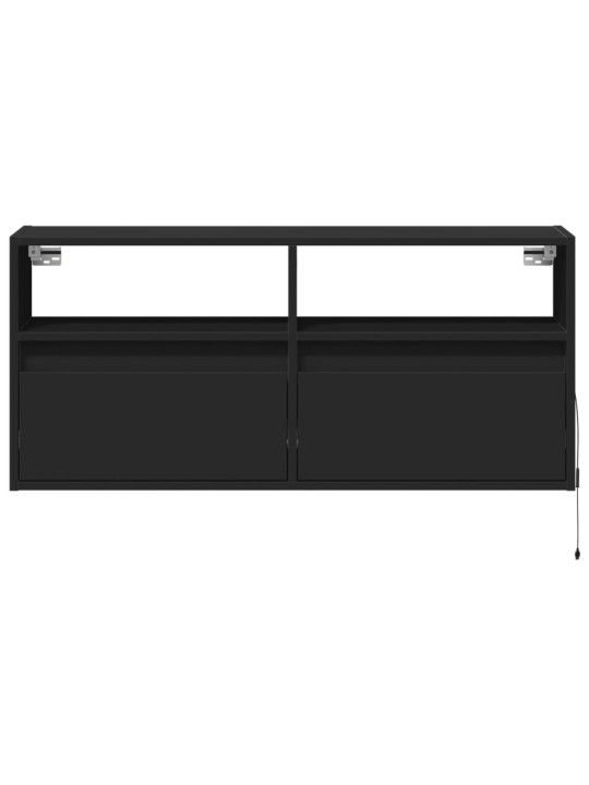 Tv sienas skapītis ar led lampiņām, melns, 100x31x45 cm