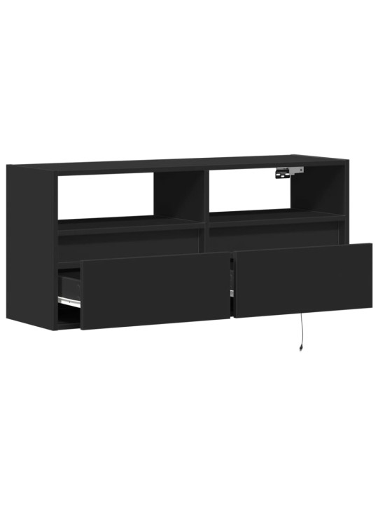 Tv sienas skapītis ar led lampiņām, melns, 100x31x45 cm