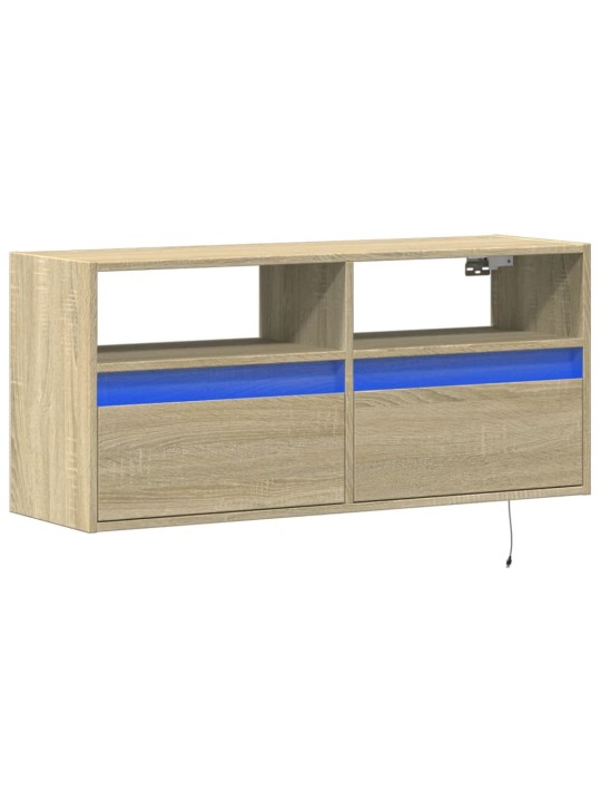 Tv sienas skapītis ar led lampiņām, koka krāsa, 100x31x45 cm