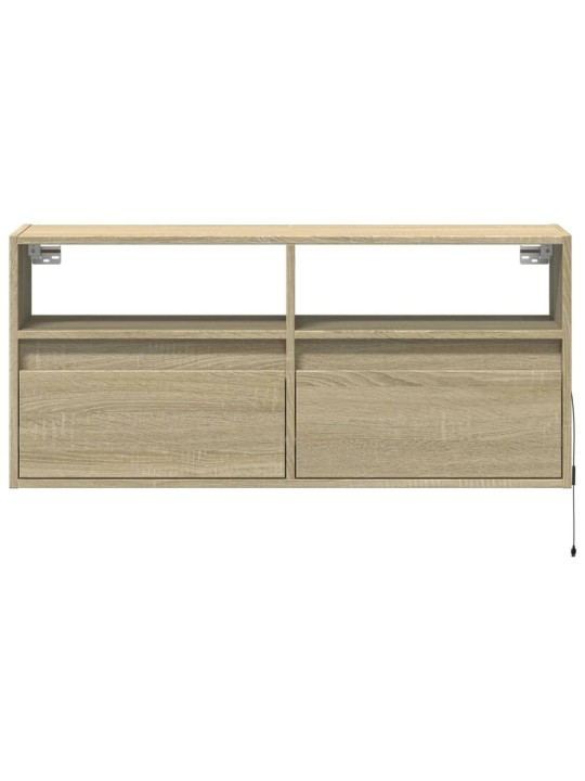 Tv sienas skapītis ar led lampiņām, koka krāsa, 100x31x45 cm