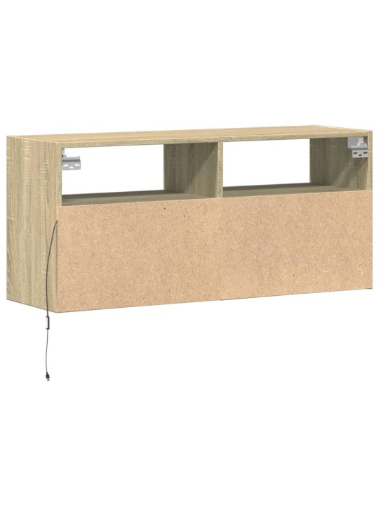 Tv sienas skapītis ar led lampiņām, koka krāsa, 100x31x45 cm