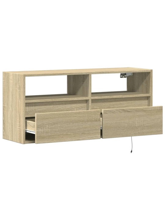 Tv sienas skapītis ar led lampiņām, koka krāsa, 100x31x45 cm