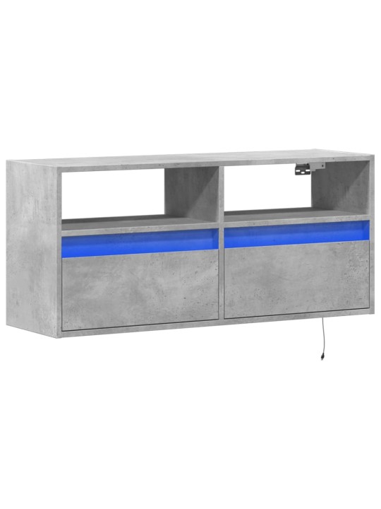Tv sienas skapītis ar led lampiņām, betona pelēks, 100x31x45 cm