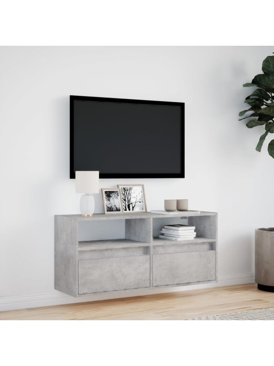 Tv sienas skapītis ar led lampiņām, betona pelēks, 100x31x45 cm