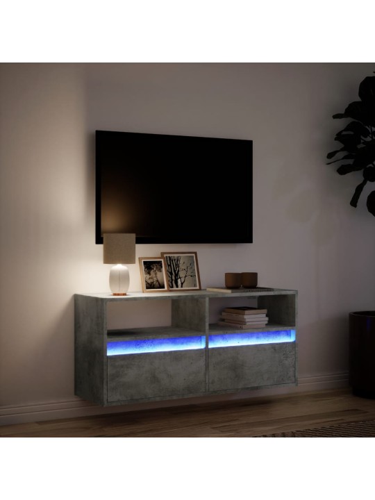 Tv sienas skapītis ar led lampiņām, betona pelēks, 100x31x45 cm