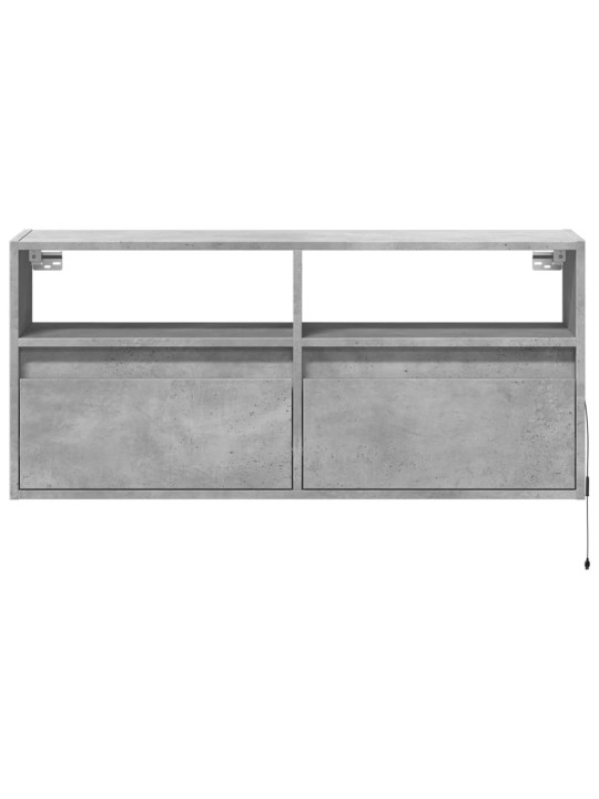 Tv sienas skapītis ar led lampiņām, betona pelēks, 100x31x45 cm