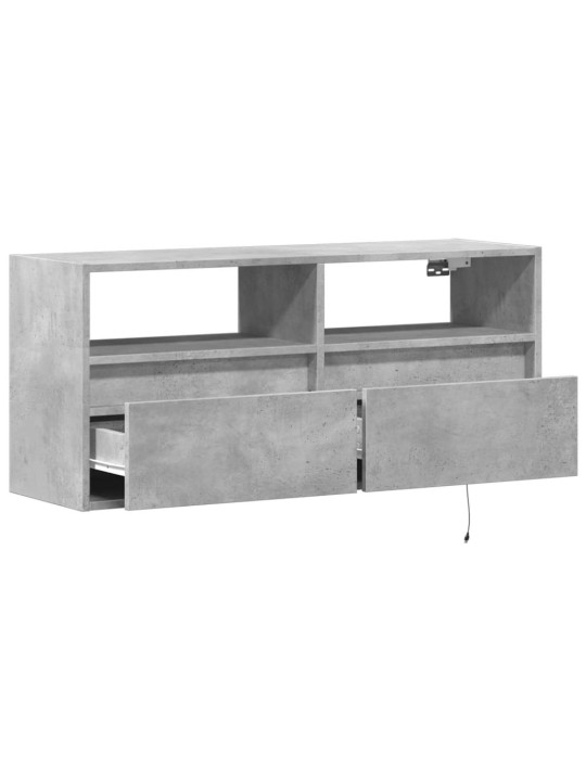 Tv sienas skapītis ar led lampiņām, betona pelēks, 100x31x45 cm