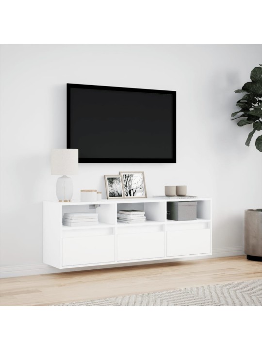 Tv sienas skapītis ar led lampiņām, balts, 130x31x45 cm