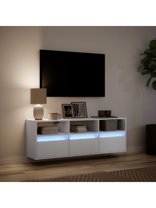 Tv sienas skapītis ar led lampiņām, balts, 130x31x45 cm