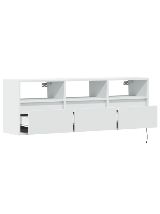Tv sienas skapītis ar led lampiņām, balts, 130x31x45 cm