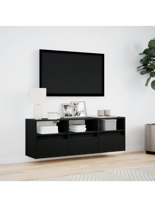 Tv sienas skapītis ar led lampiņām, melns, 130x31x45 cm