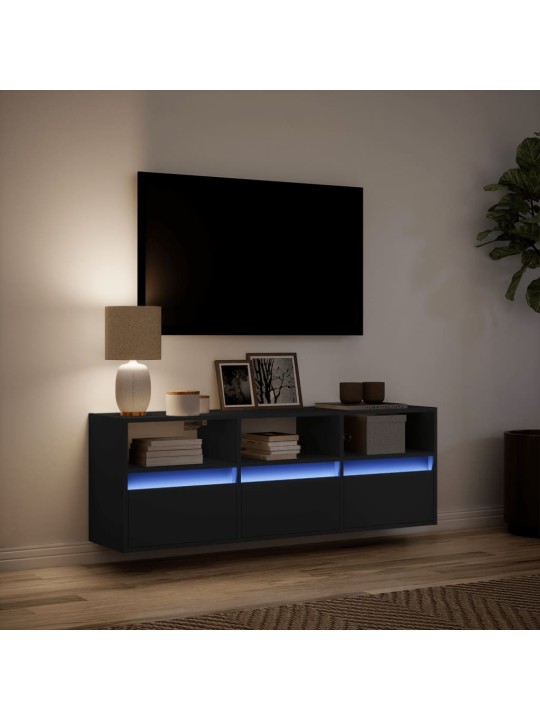 Tv sienas skapītis ar led lampiņām, melns, 130x31x45 cm