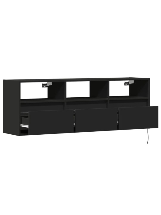 Tv sienas skapītis ar led lampiņām, melns, 130x31x45 cm