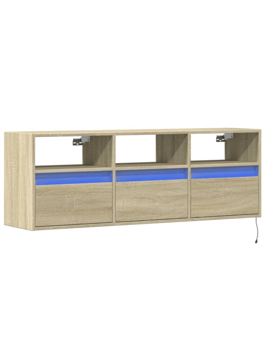 Tv sienas skapītis ar led lampiņām, koka krāsa, 130x31x45 cm