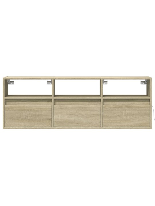 Tv sienas skapītis ar led lampiņām, koka krāsa, 130x31x45 cm