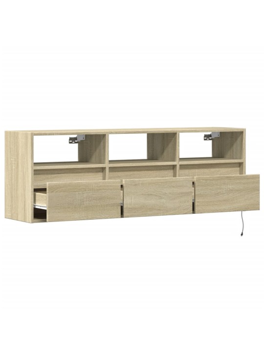 Tv sienas skapītis ar led lampiņām, koka krāsa, 130x31x45 cm