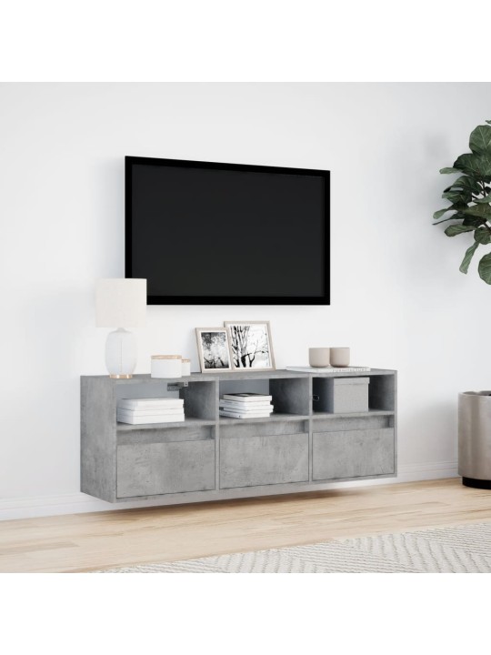 Tv sienas skapītis ar led lampiņām, betona pelēks, 130x31x45 cm