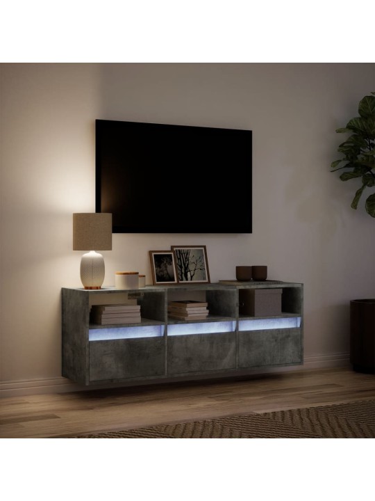Tv sienas skapītis ar led lampiņām, betona pelēks, 130x31x45 cm