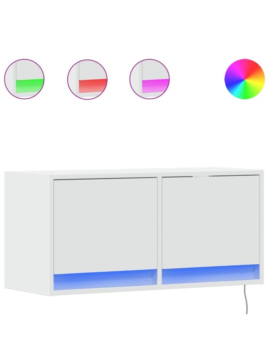 Tv skapītis ar led lampiņām, balts, 80x31x38 cm