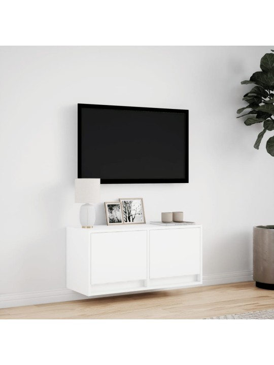 Tv skapītis ar led lampiņām, balts, 80x31x38 cm