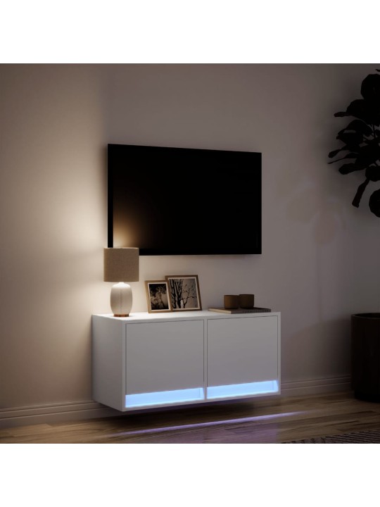 Tv skapītis ar led lampiņām, balts, 80x31x38 cm
