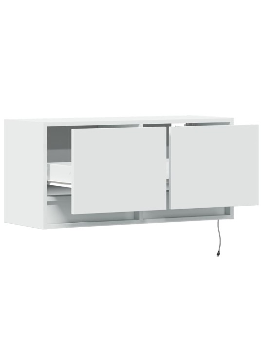 Tv skapītis ar led lampiņām, balts, 80x31x38 cm